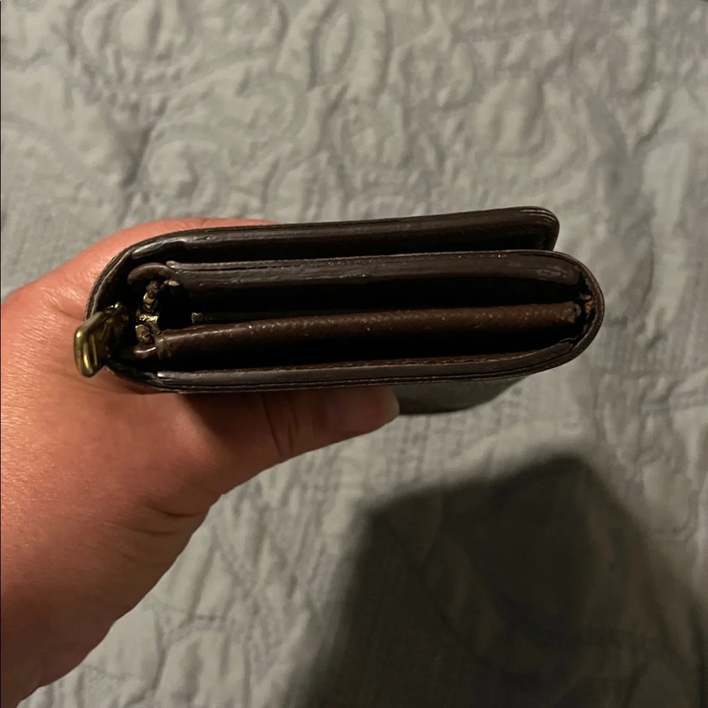 Louis Vuitton Damier Ebene Brown Leather Snap Wallet with Zipper Coin Pouch